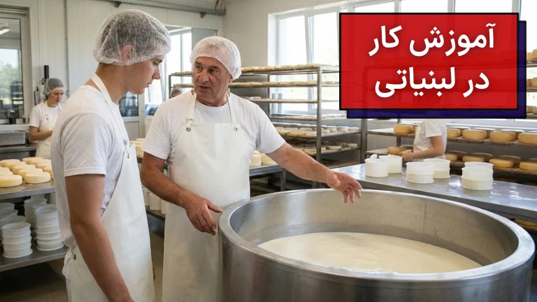 تصویری از یک فرد با تجربه در حال آموزش کار در لبنیاتی